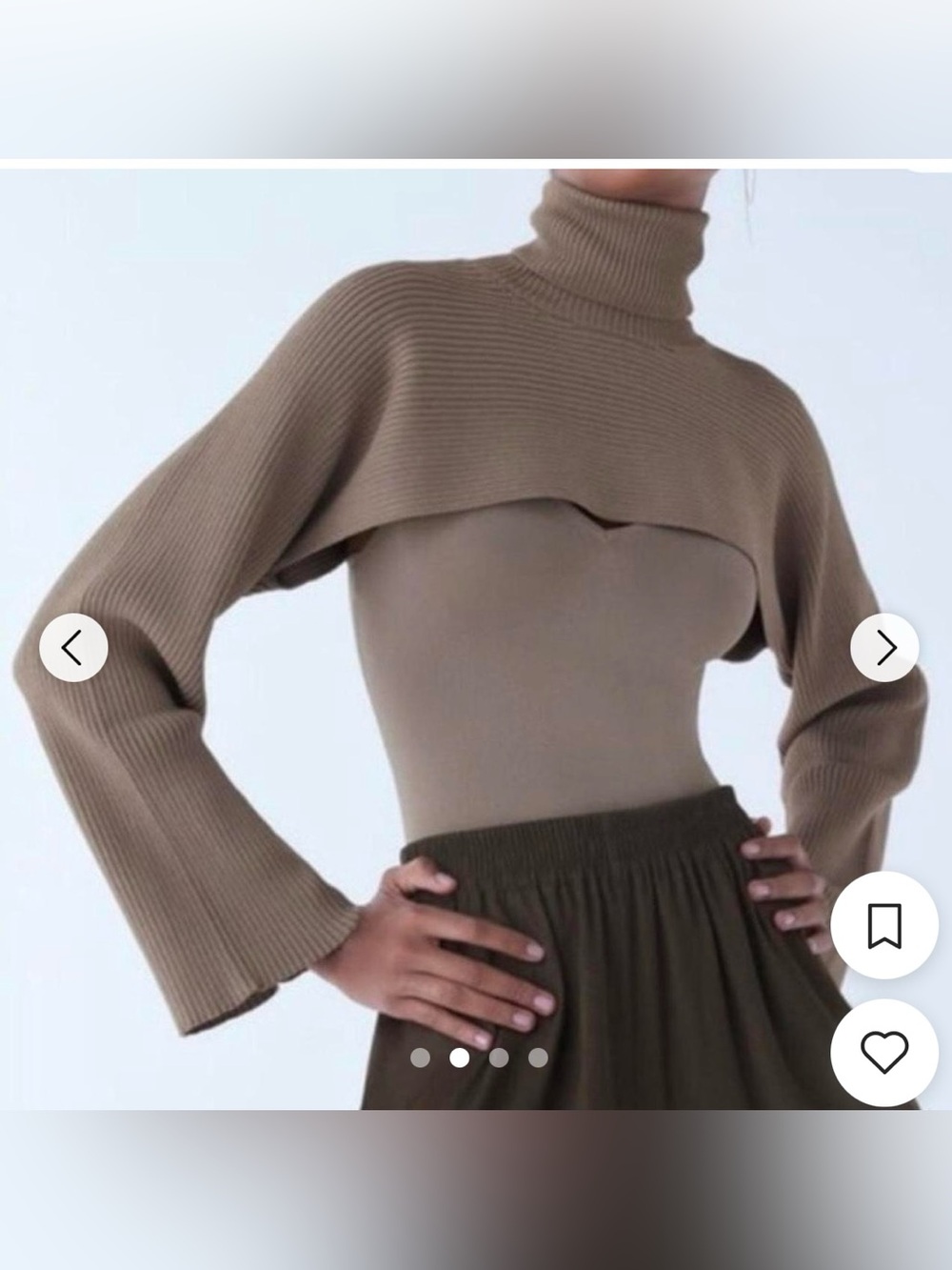 Zara Neutral Cropped Turtleneck Shrug Sweater